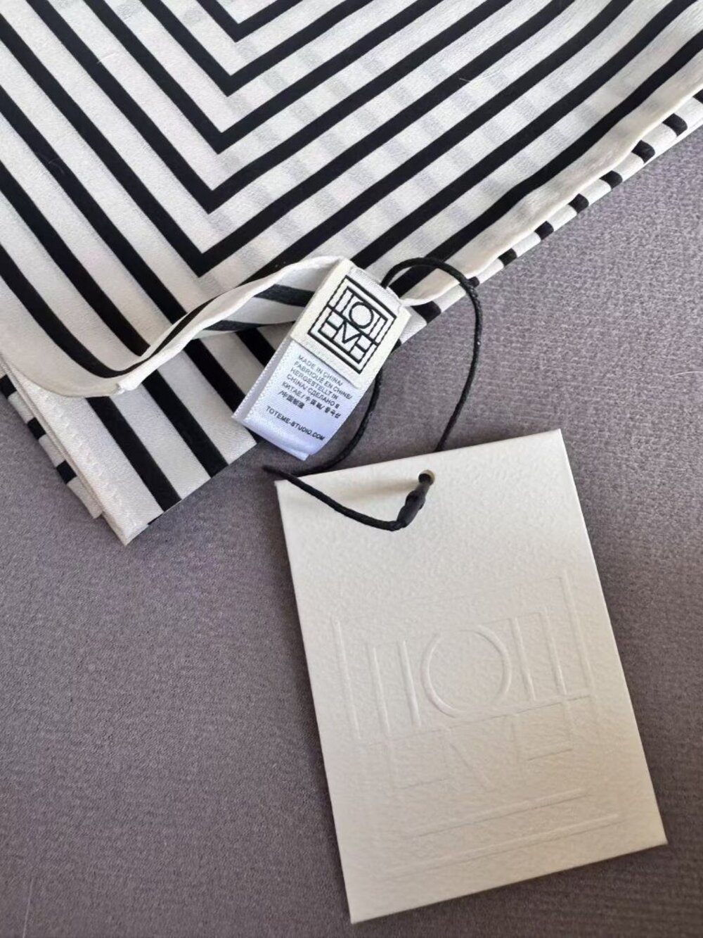 Toteme Monogram Stripe Silk Square Scarf Black White - Picture 3 of 9